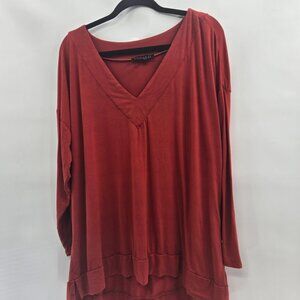 Eloquii Rust Orange V-Neck Long Sleeve T-Shirt 3x 22/24